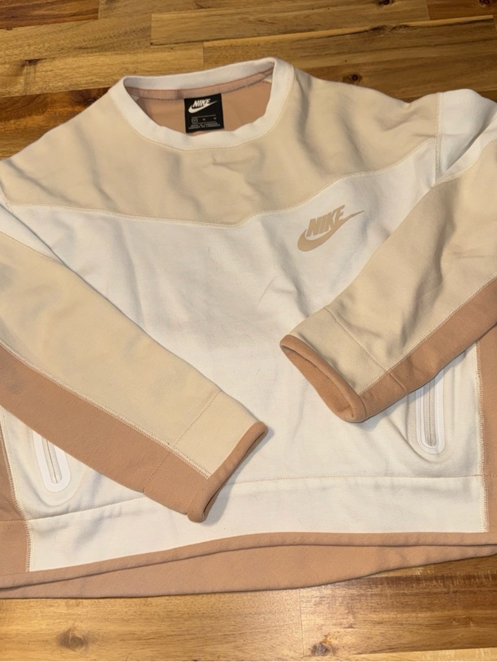 Nike tan, and brown Crew Sweatshirt with White Raglan Sleeves